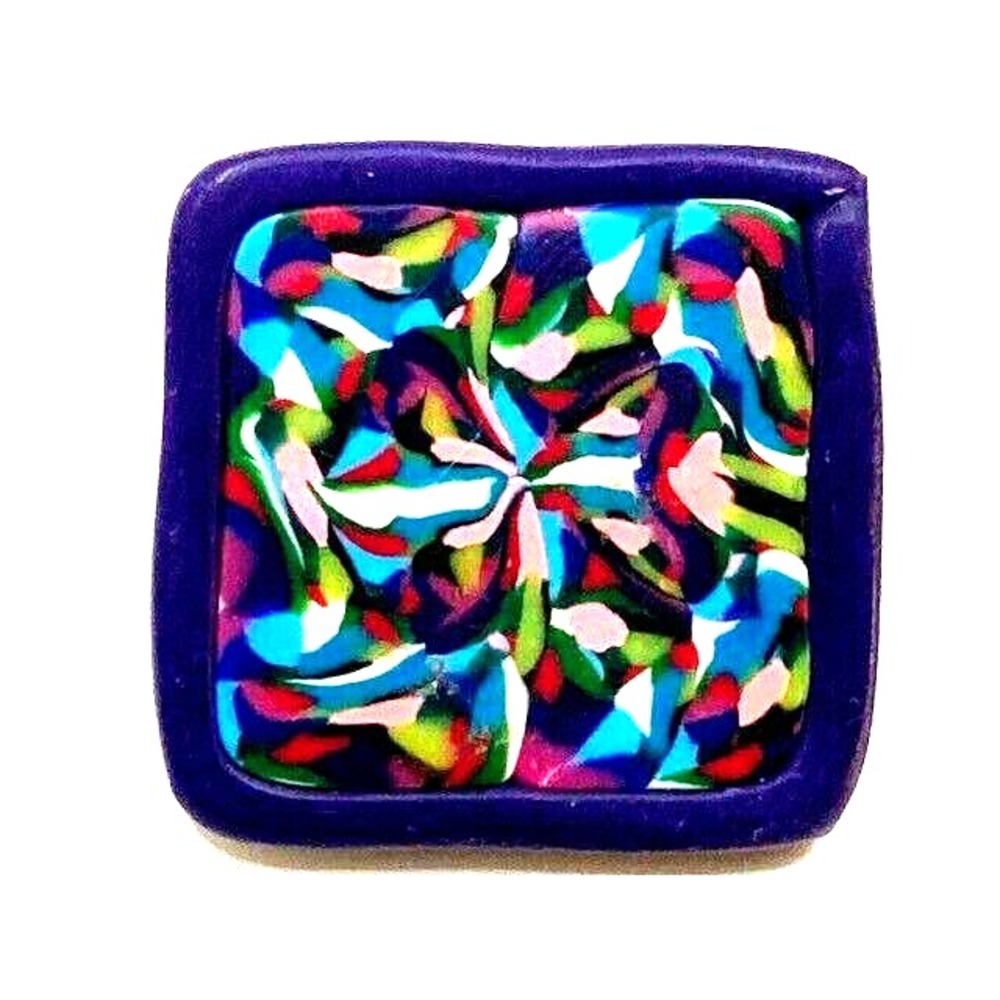 Vintage Polymer Clay Brooch Blue Purple‎ Green Red Abstract 1 inch